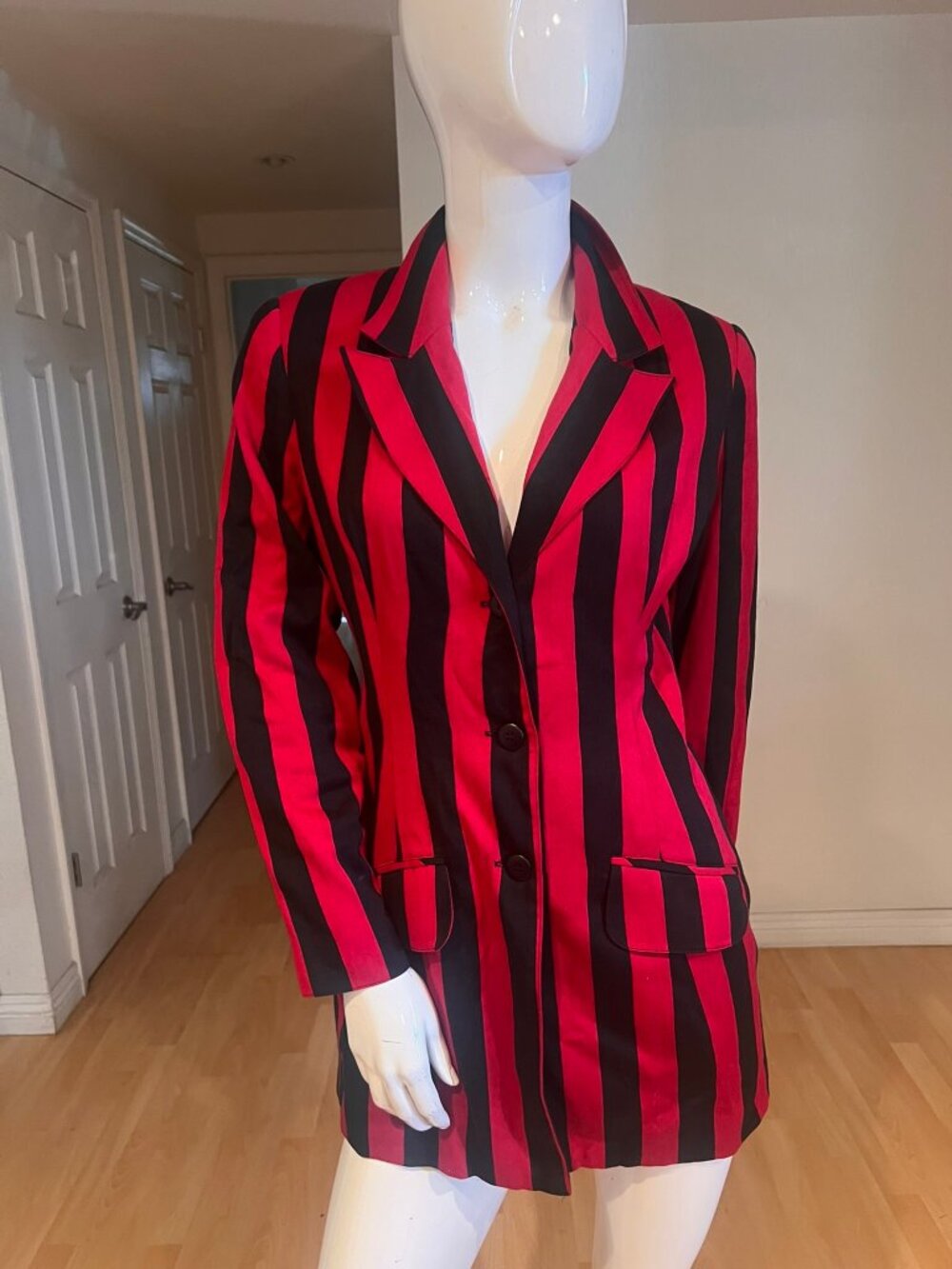 VINTAGE 90'S CONTEMPO STRIPE BLAZER RED BLACK JACKET SZ M MEDIUM